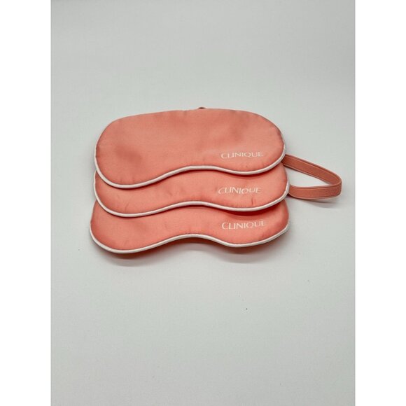 3 x Clinique Plush Pink Stain White Trim Eye Mask Sleep Eyemask Silky - Picture 1 of 2